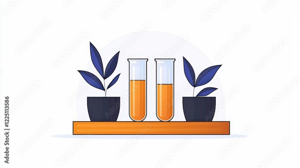Laboratory Scene with Test Tubes and Plants on Wooden Shelf in Modern Flat Design Style Laboratory Scene with Test Tubes and Plants on Wooden Shelf in Modern Flat Design Style