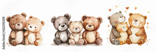 Set of cute bears watercolor png. Cute bear of the wild doctors in cartoon style on transparent background. Children's characters watercolor. Vector illustration.