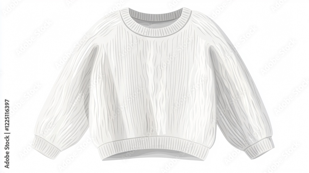 Obraz premium Soft White Sweater on White Background for Fashion Apparel Promotion, Cute and Cozy Knitwear Photography with Wide-angle Perspective