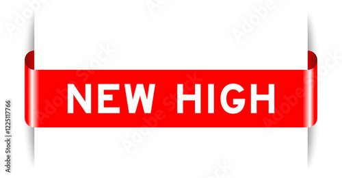 Red color inserted label banner with word new high on white background