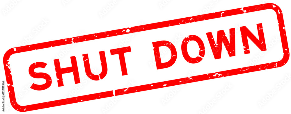 Grunge red shut down word rubber square seal stamp on white background
