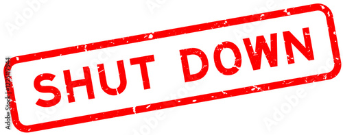 Grunge red shut down word rubber square seal stamp on white background