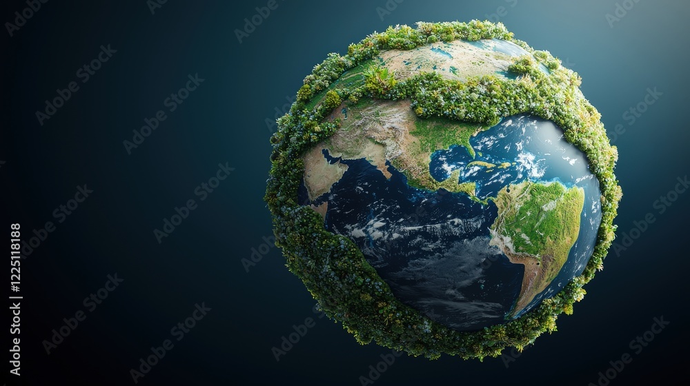 Fototapeta premium Earth with green belts and recycling plants highlighting environmental goals.