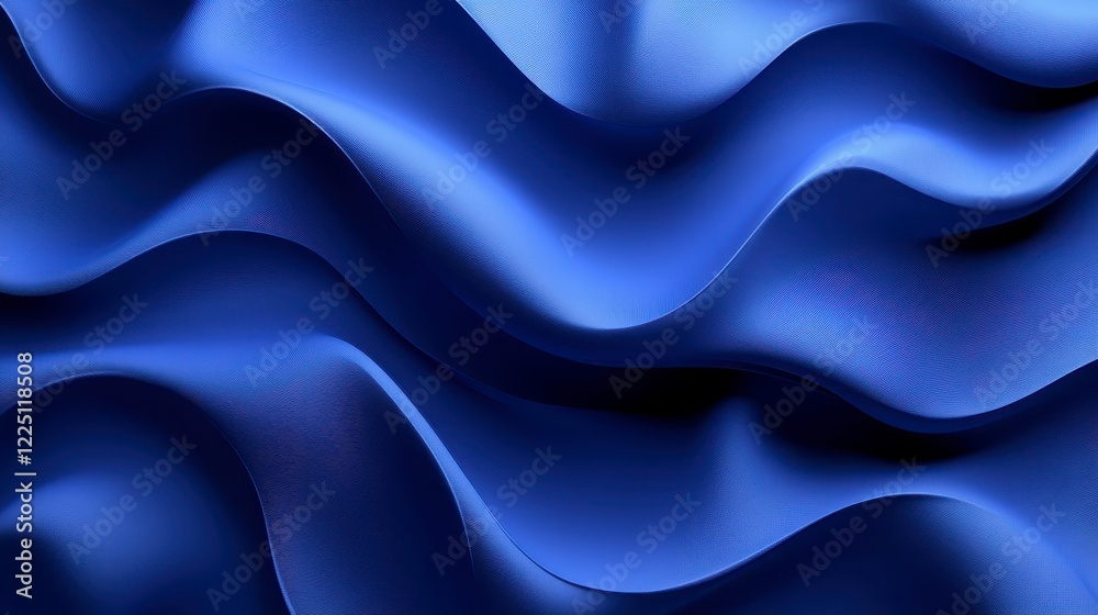 Obraz premium Abstract image of undulating, textured blue fabric. Deep blue tones create a dramatic and luxurious feel. The surface is subtly textured, adding
