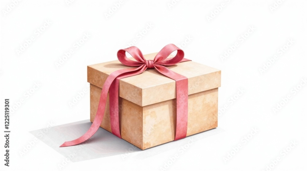 Obraz premium A Square Gift Box with a Delicate Pink Ribbon Bow, Ready for a Special Occasion
