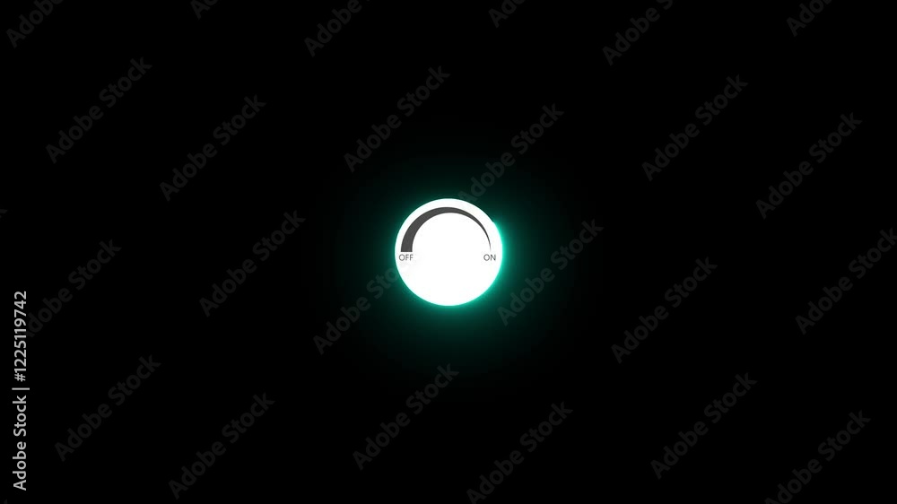 White colour power button icon animation. On power button concept. Neon glowing power button icon animation on isolated black background, power off and on button, alpha channel