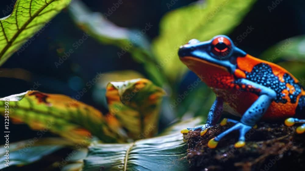 Vibrant Blue Poison Dart Frog in Lush Rainforest Vibrant Blue Poison Dart Frog in Lush Rainforest