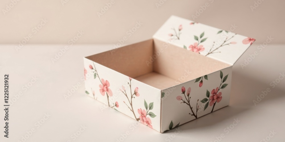 Empty floral-patterned gift box awaiting contents; a pristine, delicate container ready for special items. Empty floral-patterned gift box awaiting contents; a pristine, delicate container ready for special items.