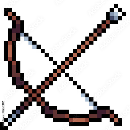 Pixel weapons: bow, sword, pickaxe, axe on a transparent background.	
