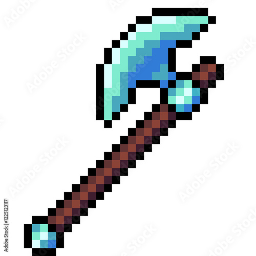 Pixel weapons: bow, sword, pickaxe, axe on a transparent background.	
