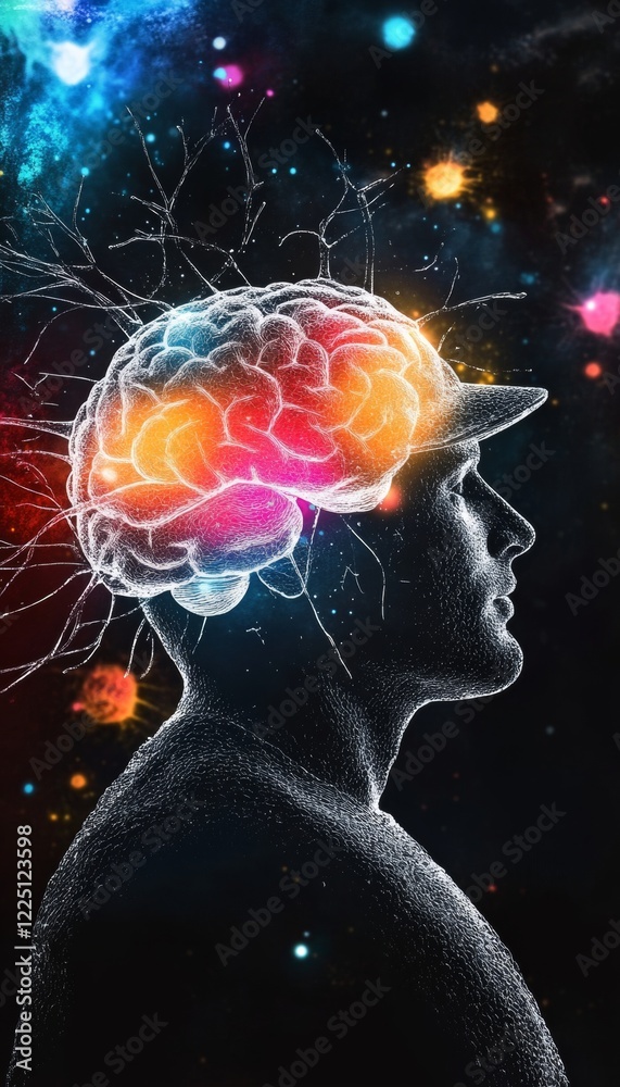 Obraz premium Human Brain Neural Network, Artificial Intelligence and Machine Learning Concept, 3D Rendering.