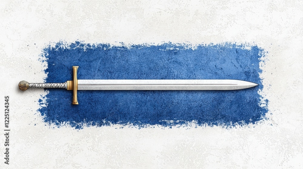 Elegant Silver Sword with Golden Handle and Blue Background Texture for Artistic Use Elegant Silver Sword with Golden Handle and Blue Background Texture for Artistic Use
