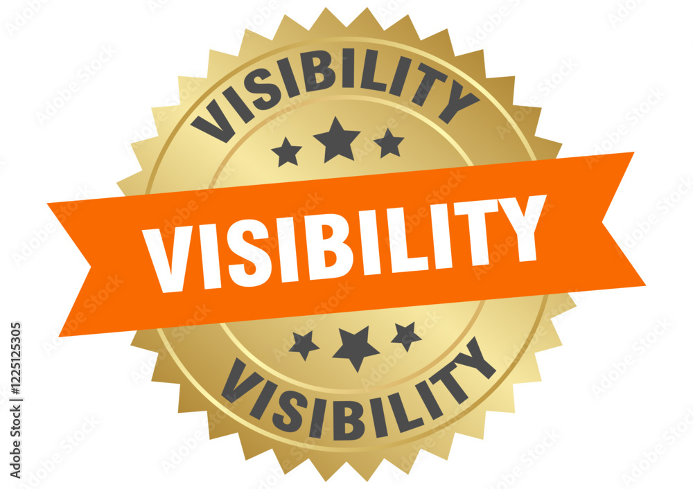 Obraz premium visibility. visibility round orange and gold label isolated on transparent background