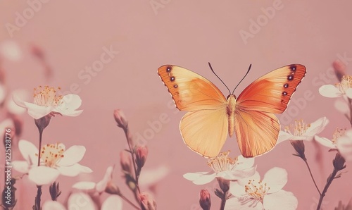 Wallpaper Mural Trendy Peach Fuzz Butterfly Resting on Blossoms in Minimalistic Background with Modern Hues, Generative AI Torontodigital.ca
