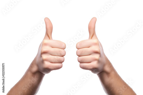Two hands giving thumbs up isolated on transparent white background