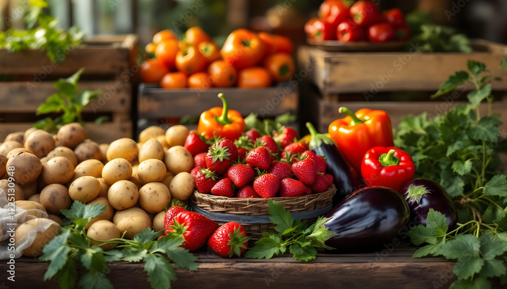 A close-up of a diverse selection of colorful fruits and vegetables, emphasizing freshness, variety, and natural vibrancy in a bountiful arrangement A close-up of a diverse selection of colorful fruits and vegetables, emphasizing freshness, variety, and natural vibrancy in a bountiful arrangement