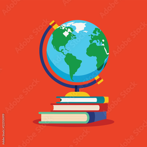 earth globe on stack of down books.eps