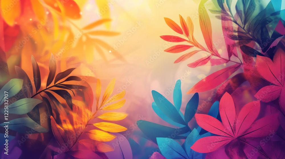 Vibrant abstract summer background with colorful leaves and foliage Vibrant abstract summer background with colorful leaves and foliage