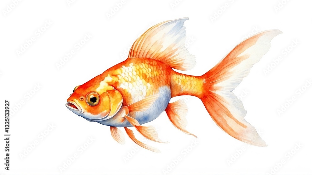 Colorful goldfish swimming gracefully, cheerful expression, isolated on white background Colorful goldfish swimming gracefully, cheerful expression, isolated on white background