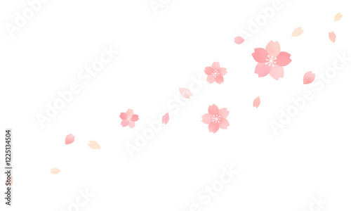 風で舞う 桜のイラスト・春・水彩・ Cherry blossoms	