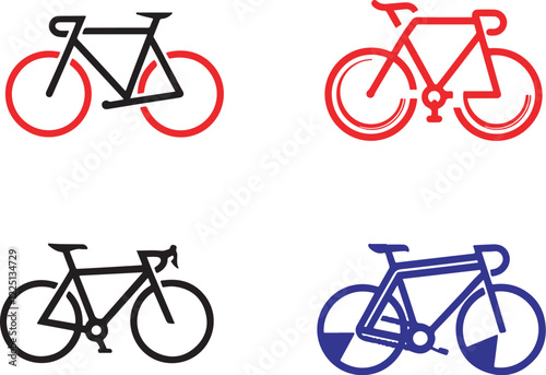 Vector bicycle icons representing various cycling styles, perfect for logos, web design, and digital applications in outdoor and sports contexts.