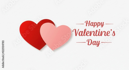 Happy Valentine's Day with Two Red and Pink Hearts on White Background