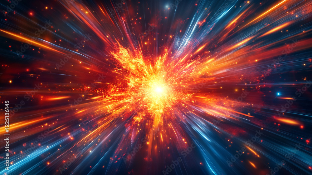 Naklejka premium Fiery red and blue explosion in a dark void