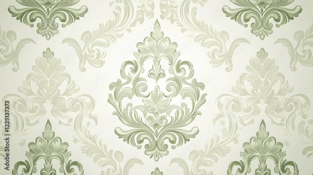 Elegant seamless damask wallpaper with intricate floral patterns in a soft pastel color palette Elegant seamless damask wallpaper with intricate floral patterns in a soft pastel color palette