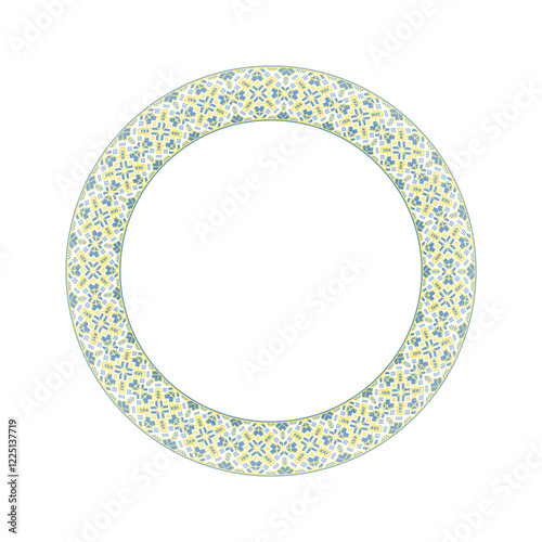 Vector illustration of round frame Ukrainian ornament in ethnic style, identity, vyshyvanka, embroidery for print clothes, websites, banners. Background. Geometric design, copy space, frame