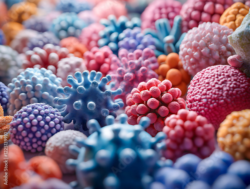 Top view of bacteria and viruses, orderly and minimalistic
