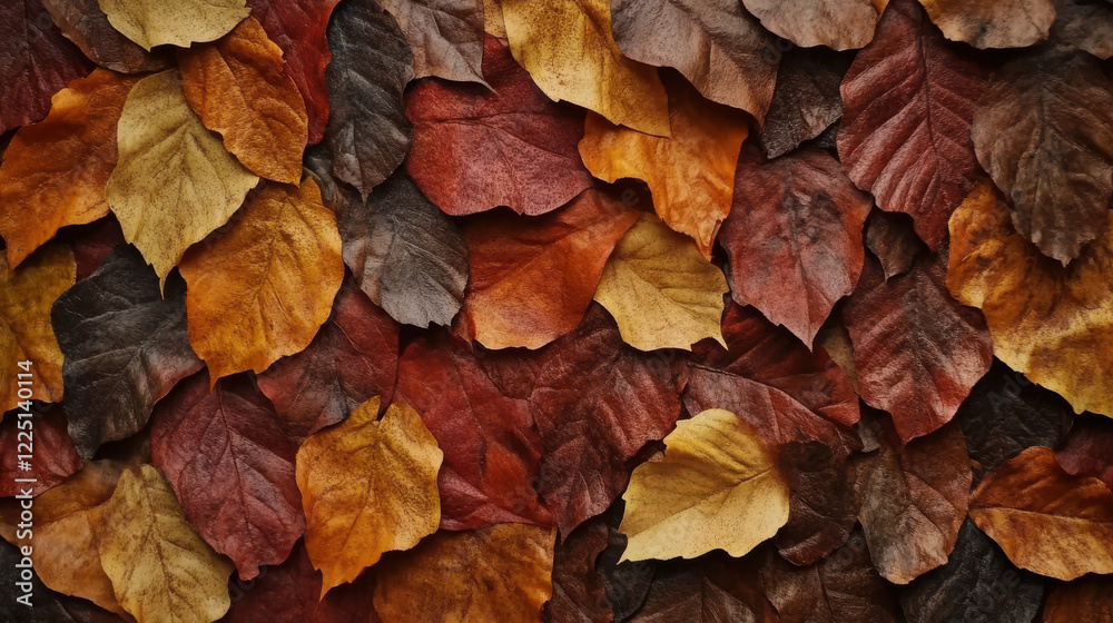 Autumn leaves in various colors create warm, textured background Autumn leaves in various colors create warm, textured background