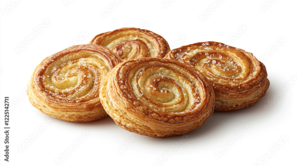 Freshly baked pastries arranged neatly on a white surface for display Freshly baked pastries arranged neatly on a white surface for display