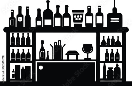 Alcohol bar with barmen and couple black and white Illustration