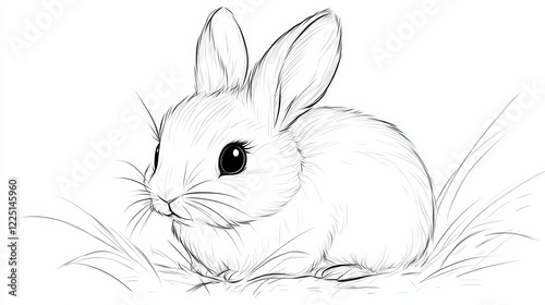 Adorable Bunny Outline, Vector Illustration of Rabbit in Grass for Children s Coloring Book Page photo