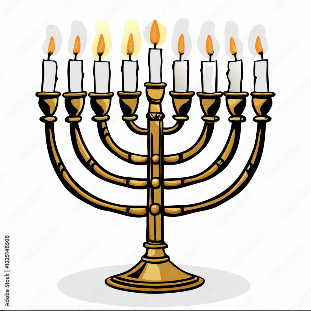 Fototapeta premium Lighted chanukiah with all its nine candles illuminated for Hanukkah vector illustration (2)