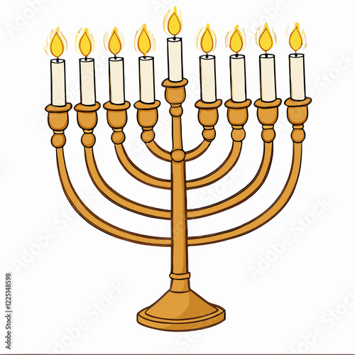 Lighted chanukiah with all its nine candles illuminated for Hanukkah  vector illustration (4)