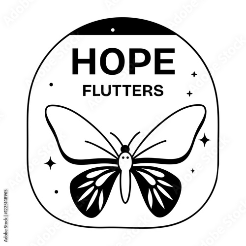 Butterfly with hope flutters typography, glyph sticker 
