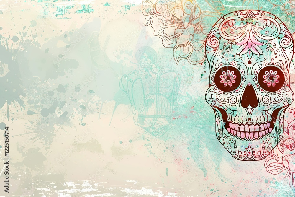 Obraz premium Day of the dead rule of thirds, corner right side placed, and blank banner template without text , on the extreme right third of an image, rule of thirds, corner right side placed,