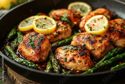 Pan-seared chicken breasts with asparagus and lemon A delicious and healthy meal