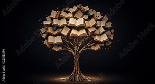 Ancient books form a wisdom tree.  Learning, knowledge, and reading.