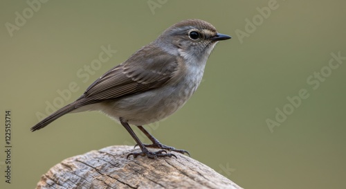 Small Brown Bird Perched on Wood with Blurred Background