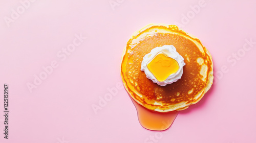 Wallpaper Mural A single pancake with golden brown edges, topped with a dollop of whipped butter, syrup pooling at the edges Torontodigital.ca