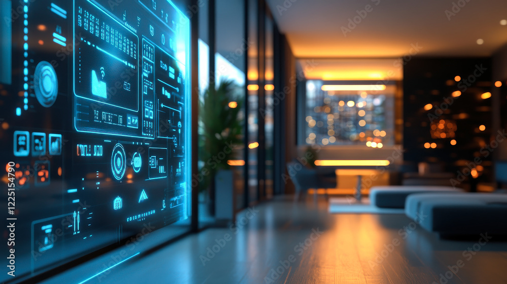Close-up of a holographic control panel in a sleek modern interior Close-up of a holographic control panel in a sleek modern interior