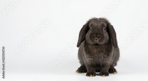 Black Lop Eared Rabbit on White Background Studio Shot