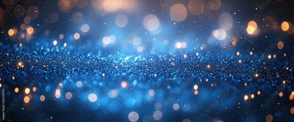 Fototapeta premium Blue Glitter Sparkle Background with Golden Lights