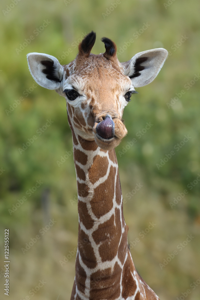 Reticulated giraffe (Giraffa reticulata) looking at camera