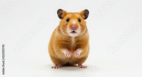 Golden Hamster Standing on White Background Looking at Camera