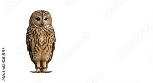 Full Body Tawny Owl Standing Isolated on White Background