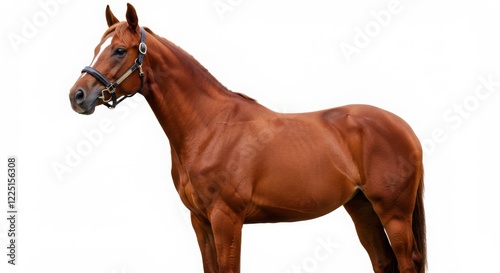 Full Body Chestnut Horse Standing Isolated on White Background