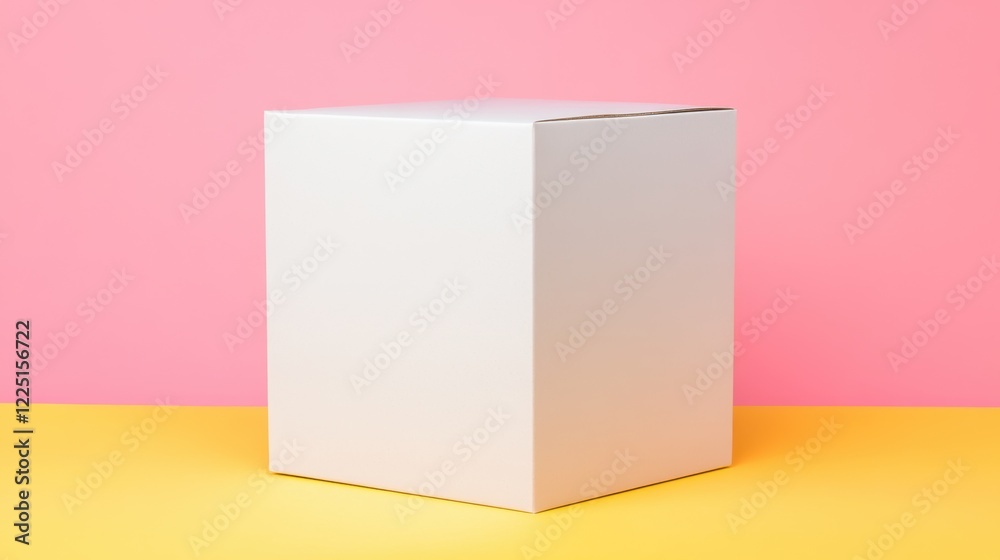 Obraz premium Minimalist white box on colorful pastel background for creative packaging concept